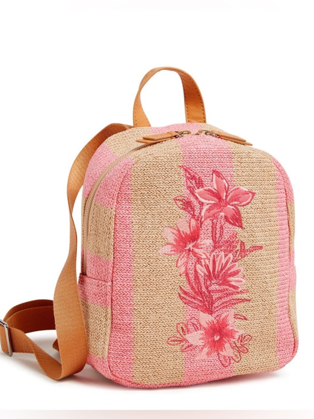 NWT Vera Bradley Straw Pink Floral Mini Backpack
